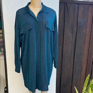 Teal Button-Up Shirt Dress